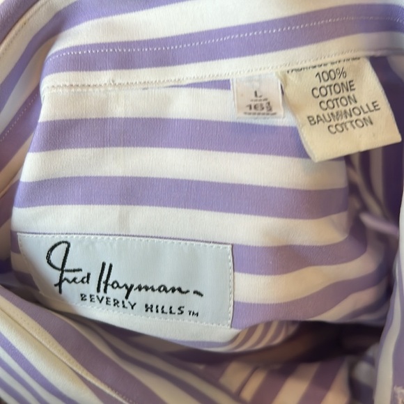 Vtg FRED HAYMAN lavender purple white stripe button down shirt size 42 dapper - Picture 7 of 7